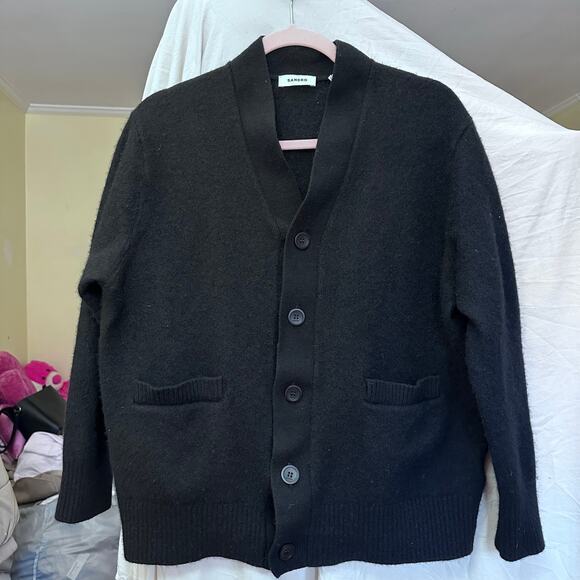 Sandro Yak Cardigan Black Size Medium V-Neck Knit - Picture 3 of 13